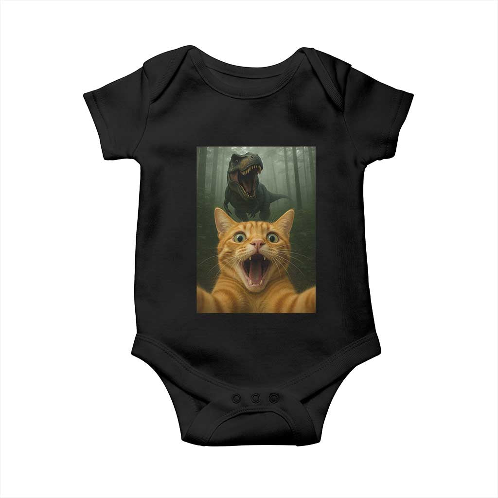 Cat Selfie With Dinosaur Baby Onesie Funny Cat Gifts - Wonder Print Shop