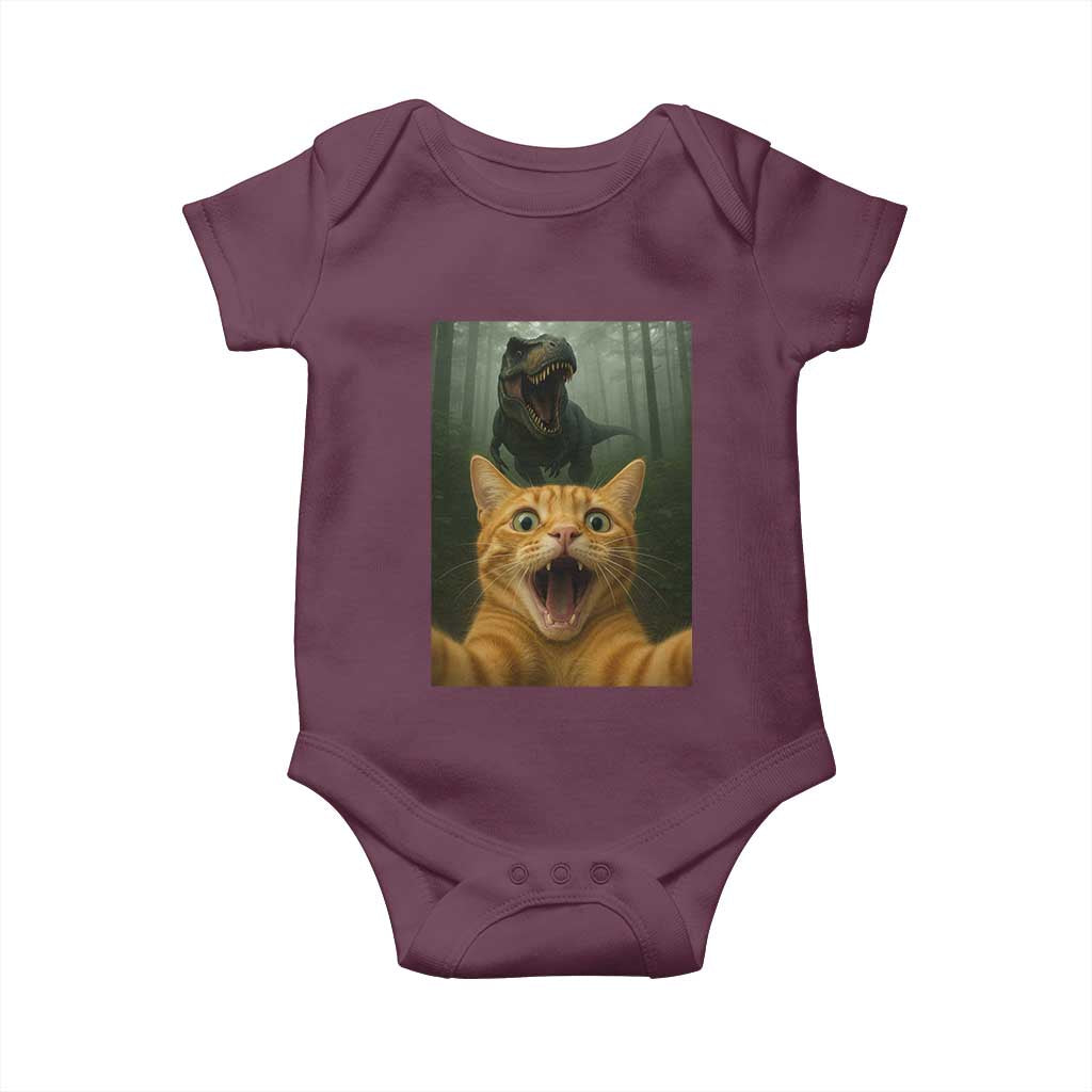 Cat Selfie With Dinosaur Baby Onesie Funny Cat Gifts - Wonder Print Shop