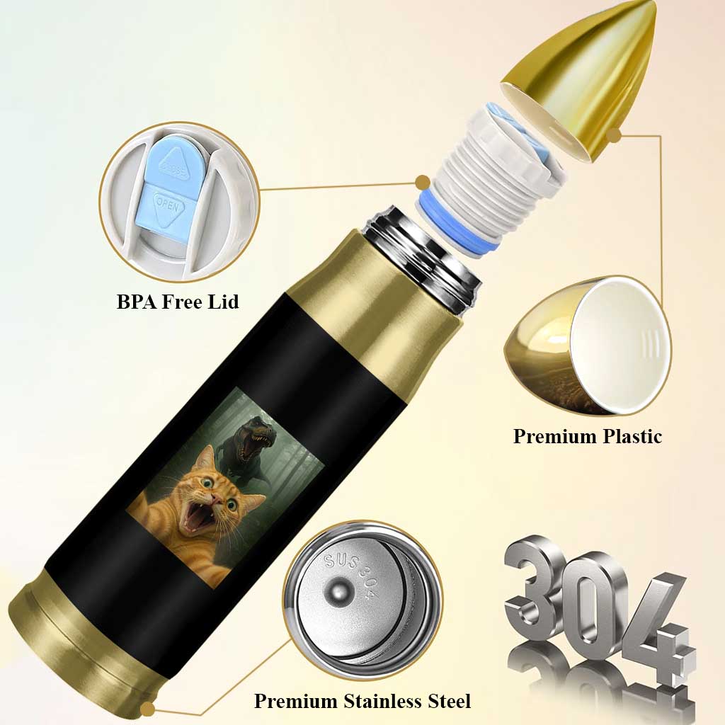 Cat Selfie With Dinosaur Bullet Tumbler Funny Cat Gifts - Wonder Print Shop