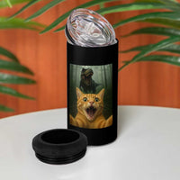 Cat Selfie With Dinosaur 4 in 1 Can Cooler Tumbler Funny Cat Gifts - Wonder Print Shop