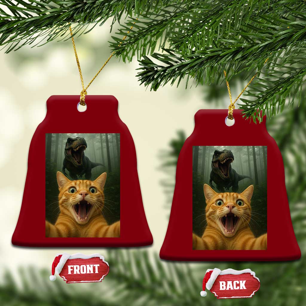 Cat Selfie With Dinosaur Ceramic Ornament Funny Cat Gifts - Wonder Print Shop