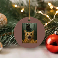 Cat Selfie With Dinosaur Ceramic Ornament Funny Cat Gifts - Wonder Print Shop