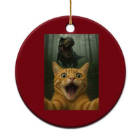 Cat Selfie With Dinosaur Ceramic Ornament Funny Cat Gifts - Wonder Print Shop