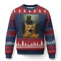 Cat Selfie With Dinosaur Ugly Christmas Sweater Funny Cat Gifts - Wonder Print Shop