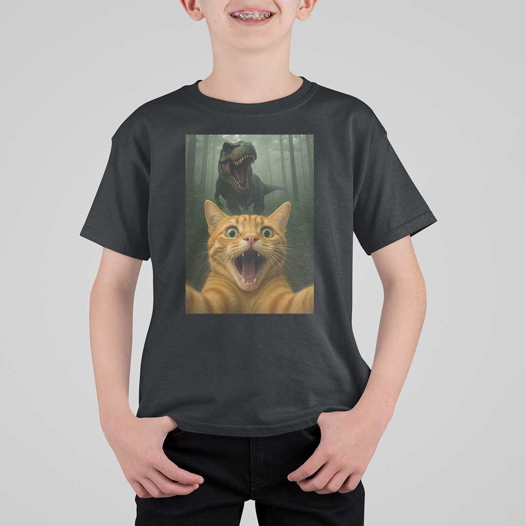Cat Selfie With Dinosaur T Shirt For Kid Funny Cat Gifts - Wonder Print Shop