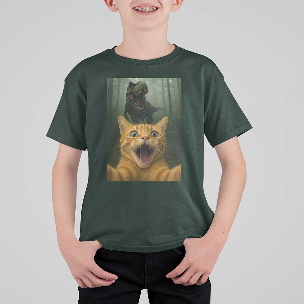 Cat Selfie With Dinosaur T Shirt For Kid Funny Cat Gifts - Wonder Print Shop