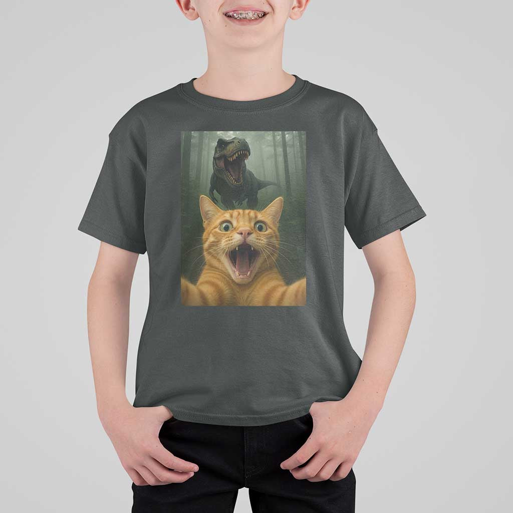 Cat Selfie With Dinosaur T Shirt For Kid Funny Cat Gifts - Wonder Print Shop