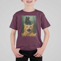 Cat Selfie With Dinosaur T Shirt For Kid Funny Cat Gifts - Wonder Print Shop