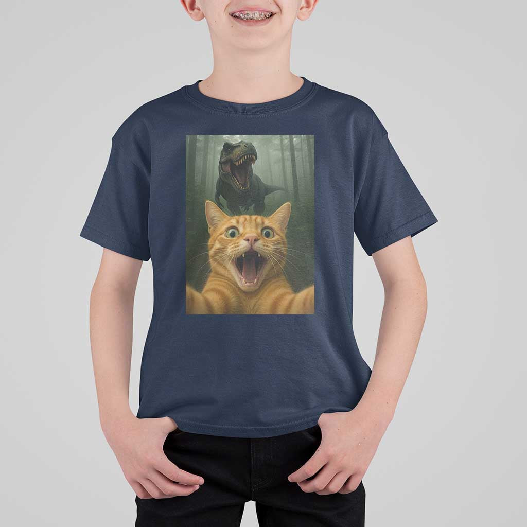 Cat Selfie With Dinosaur T Shirt For Kid Funny Cat Gifts - Wonder Print Shop