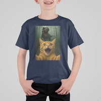 Cat Selfie With Dinosaur T Shirt For Kid Funny Cat Gifts - Wonder Print Shop