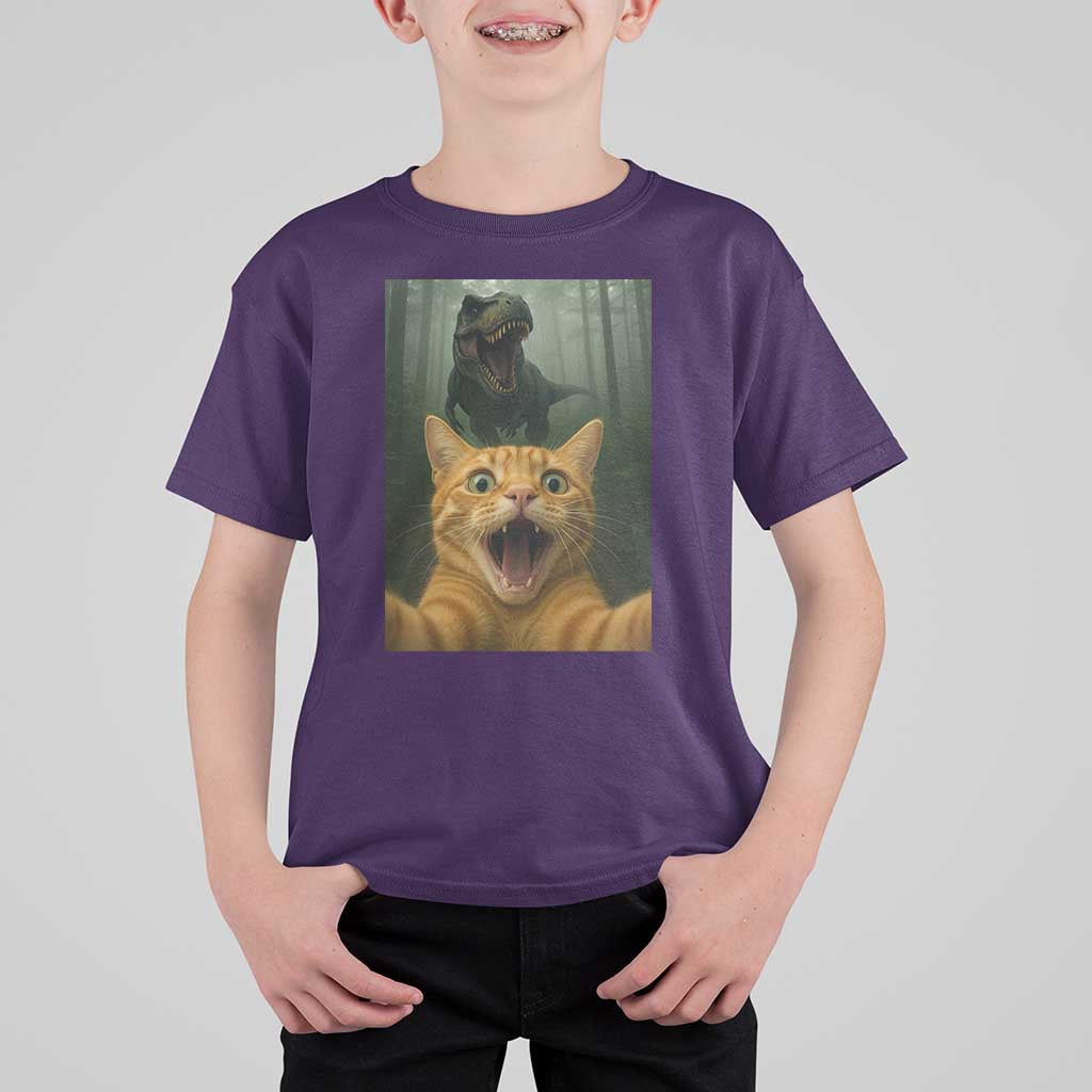 Cat Selfie With Dinosaur T Shirt For Kid Funny Cat Gifts - Wonder Print Shop