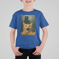 Cat Selfie With Dinosaur T Shirt For Kid Funny Cat Gifts - Wonder Print Shop