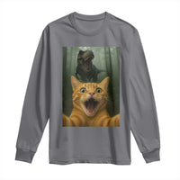 Cat Selfie With Dinosaur Long Sleeve Shirt Funny Cat Gifts - Wonder Print Shop