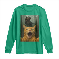 Cat Selfie With Dinosaur Long Sleeve Shirt Funny Cat Gifts - Wonder Print Shop
