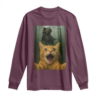 Cat Selfie With Dinosaur Long Sleeve Shirt Funny Cat Gifts - Wonder Print Shop
