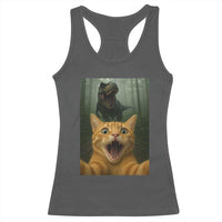 Cat Selfie With Dinosaur Racerback Tank Top Funny Cat Gifts - Wonder Print Shop