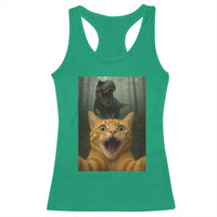 Cat Selfie With Dinosaur Racerback Tank Top Funny Cat Gifts - Wonder Print Shop