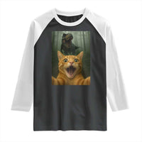 Cat Selfie With Dinosaur Raglan Shirt Funny Cat Gifts - Wonder Print Shop