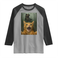 Cat Selfie With Dinosaur Raglan Shirt Funny Cat Gifts - Wonder Print Shop