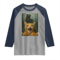 Cat Selfie With Dinosaur Raglan Shirt Funny Cat Gifts - Wonder Print Shop