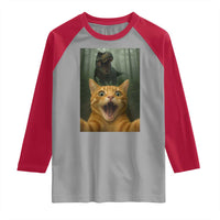 Cat Selfie With Dinosaur Raglan Shirt Funny Cat Gifts - Wonder Print Shop