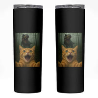 Cat Selfie With Dinosaur Skinny Tumbler Funny Cat Gifts - Wonder Print Shop