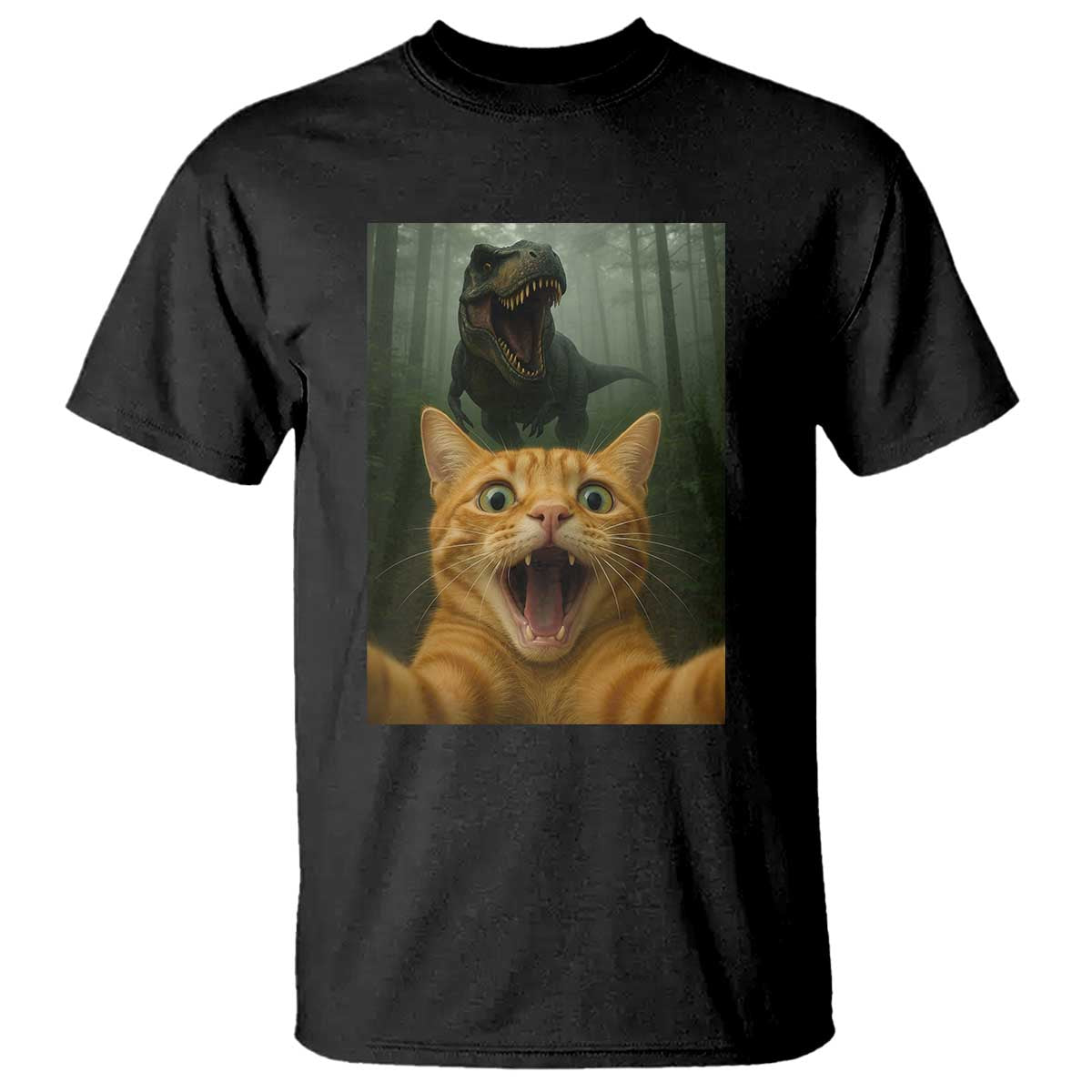 Cat Selfie With Dinosaur T Shirt Funny Cat Gifts - Wonder Print Shop