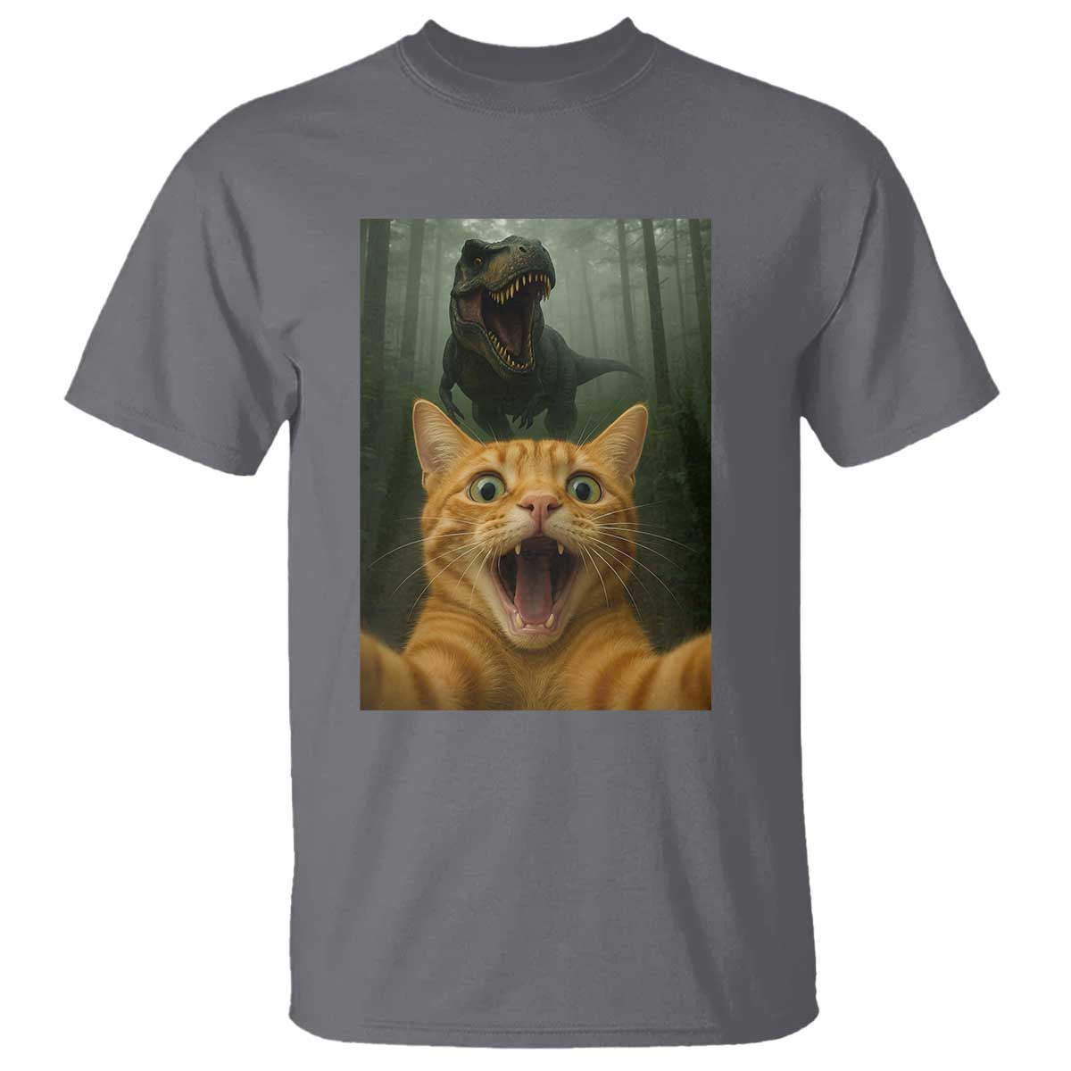 Cat Selfie With Dinosaur T Shirt Funny Cat Gifts - Wonder Print Shop