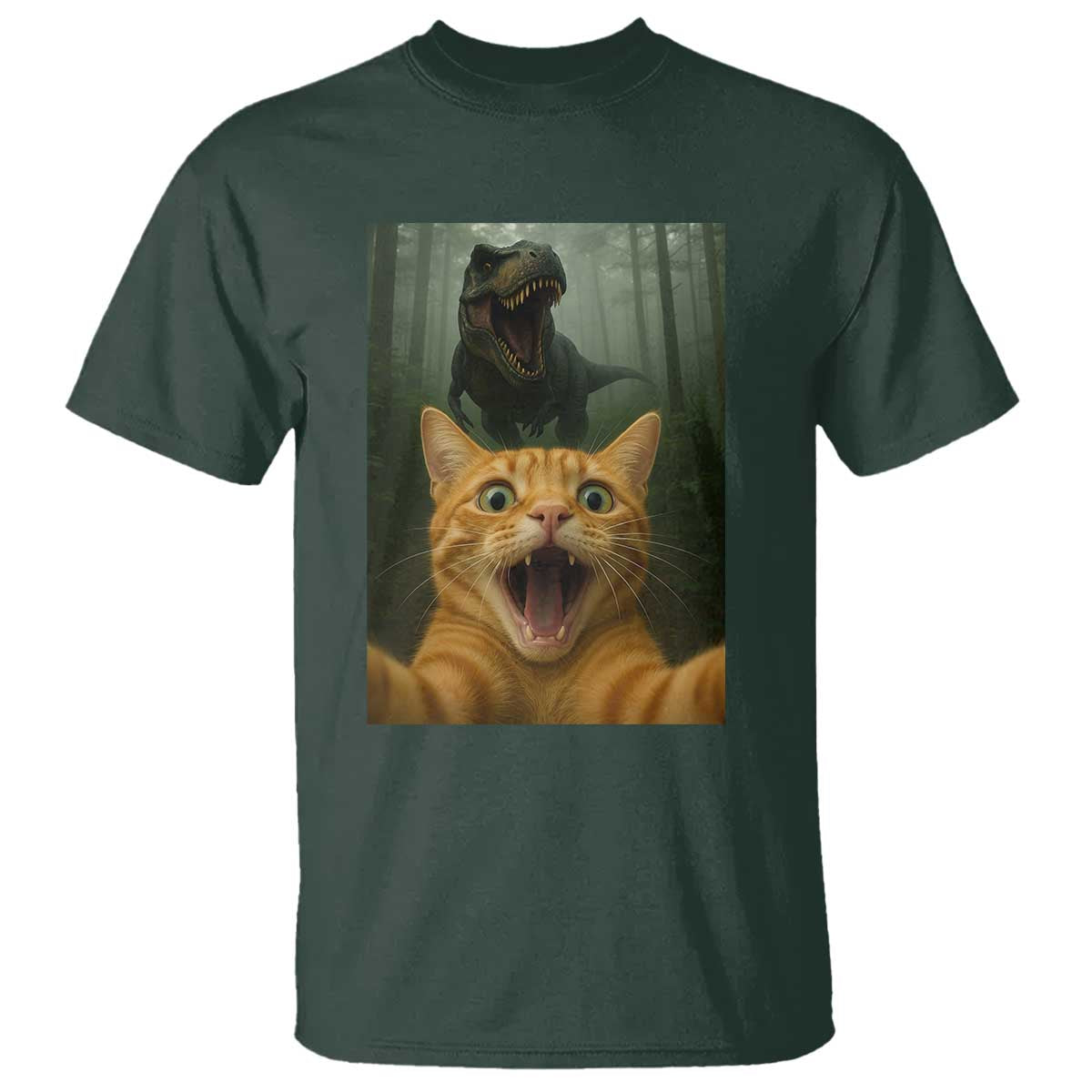 Cat Selfie With Dinosaur T Shirt Funny Cat Gifts - Wonder Print Shop