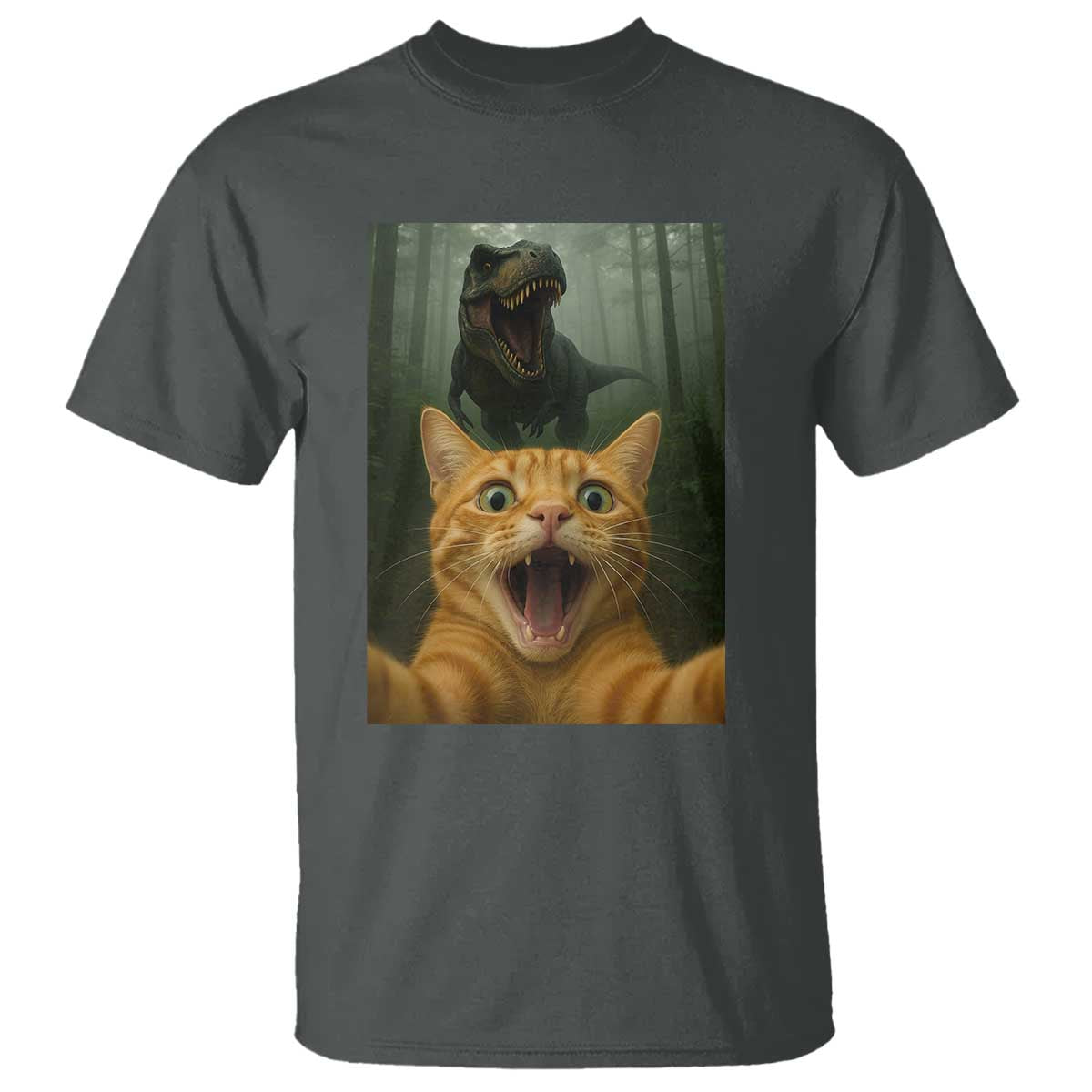 Cat Selfie With Dinosaur T Shirt Funny Cat Gifts - Wonder Print Shop