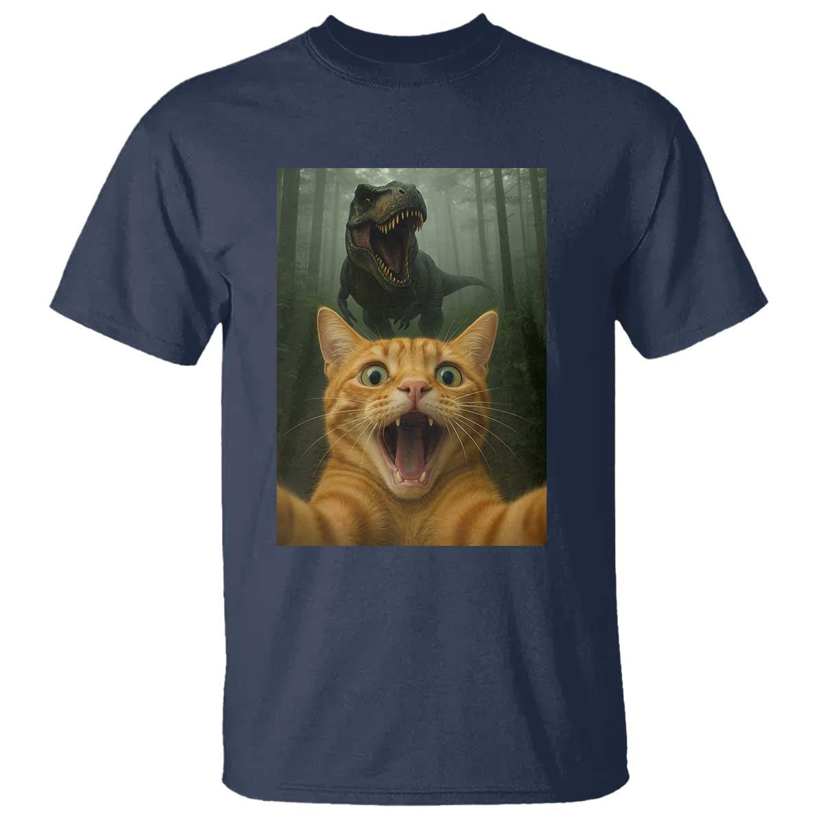 Cat Selfie With Dinosaur T Shirt Funny Cat Gifts - Wonder Print Shop