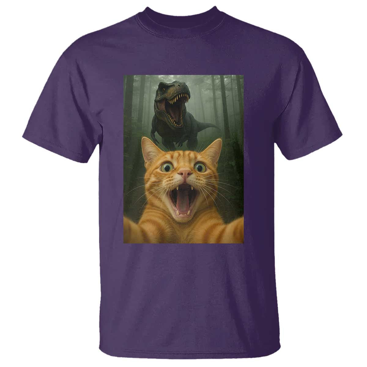 Cat Selfie With Dinosaur T Shirt Funny Cat Gifts - Wonder Print Shop