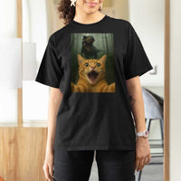 Cat Selfie With Dinosaur T Shirt For Women Funny Cat Gifts - Wonder Print Shop