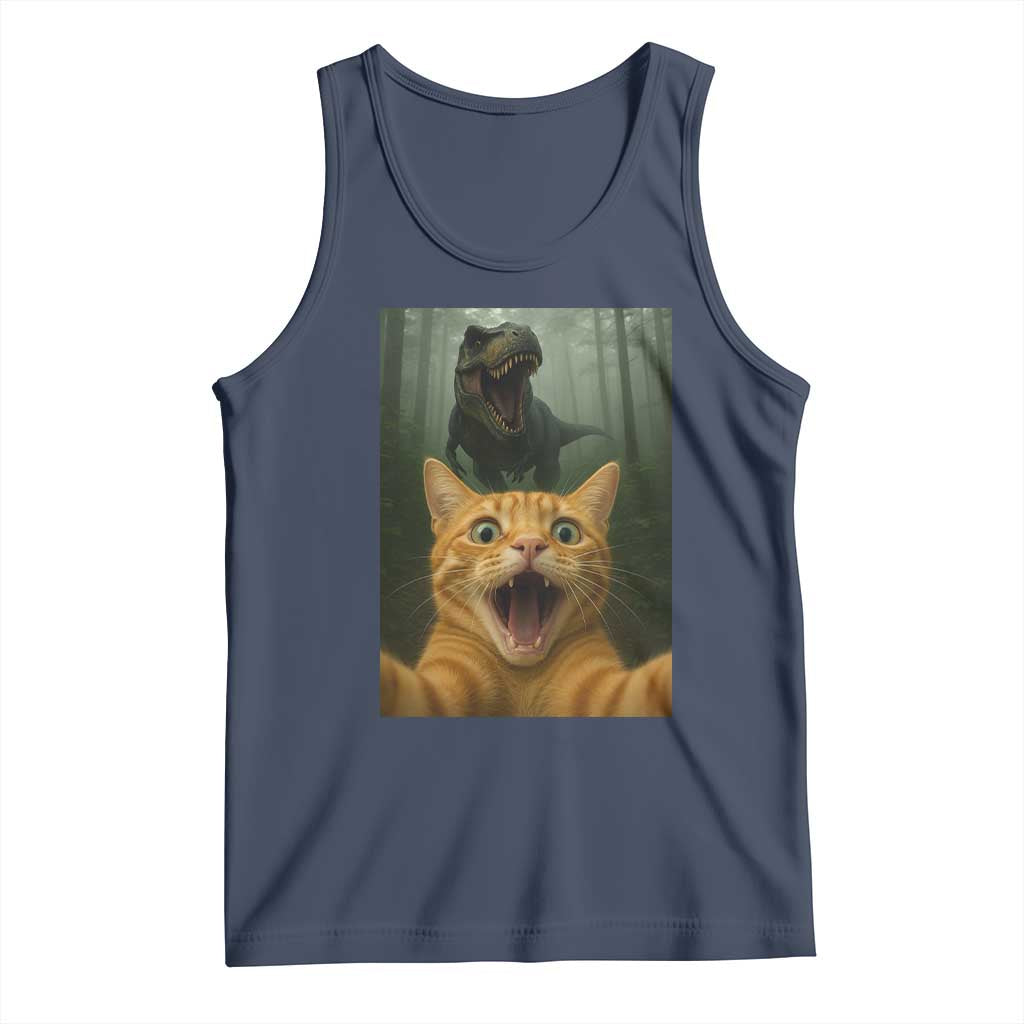 Cat Selfie With Dinosaur Tank Top Funny Cat Gifts - Wonder Print Shop