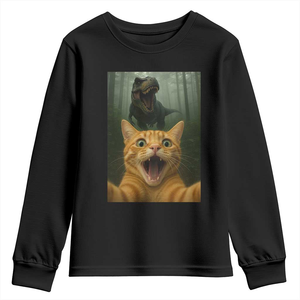 Cat Selfie With Dinosaur Youth Sweatshirt Funny Cat Gifts - Wonder Print Shop