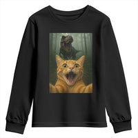 Cat Selfie With Dinosaur Youth Sweatshirt Funny Cat Gifts - Wonder Print Shop