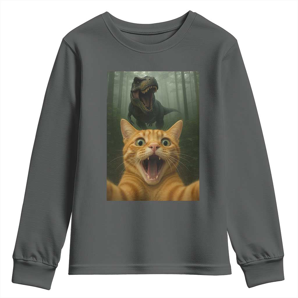 Cat Selfie With Dinosaur Youth Sweatshirt Funny Cat Gifts - Wonder Print Shop