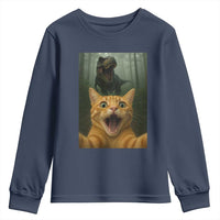 Cat Selfie With Dinosaur Youth Sweatshirt Funny Cat Gifts - Wonder Print Shop