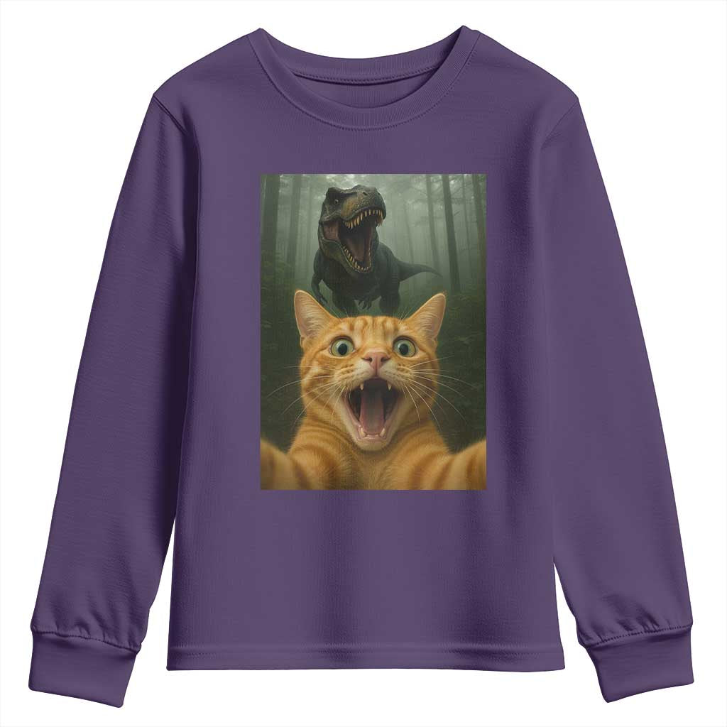 Cat Selfie With Dinosaur Youth Sweatshirt Funny Cat Gifts - Wonder Print Shop