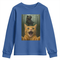 Cat Selfie With Dinosaur Youth Sweatshirt Funny Cat Gifts - Wonder Print Shop