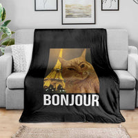 Funny Cat Bonjour Throw Blanket Paris France Eiffel Tower Orange Cat Meme - Wonder Print Shop