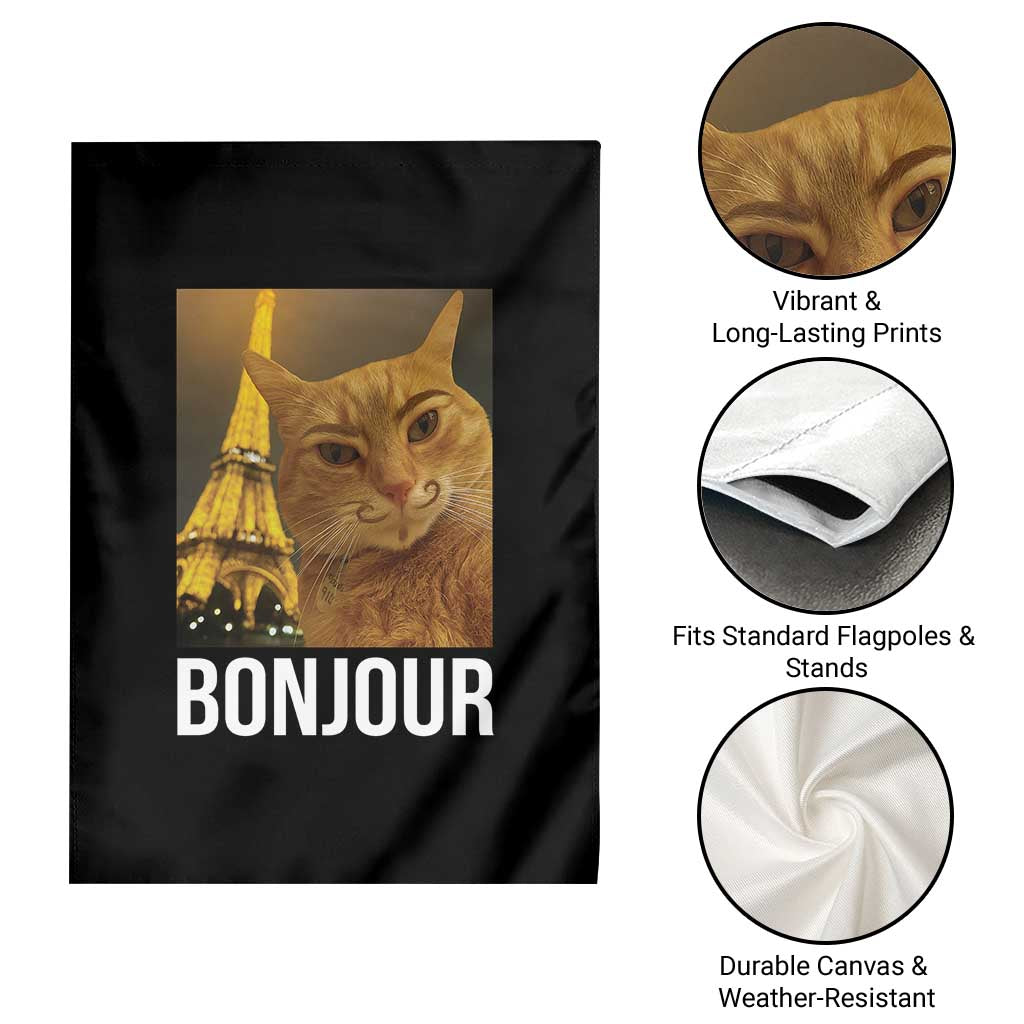 Funny Cat Bonjour Garden Flag Paris France Eiffel Tower Orange Cat Meme - Wonder Print Shop