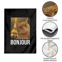 Funny Cat Bonjour Garden Flag Paris France Eiffel Tower Orange Cat Meme - Wonder Print Shop