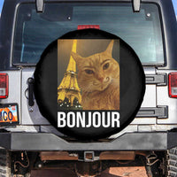 Funny Cat Bonjour Spare Tire Cover Paris France Eiffel Tower Orange Cat Meme - Wonder Print Shop