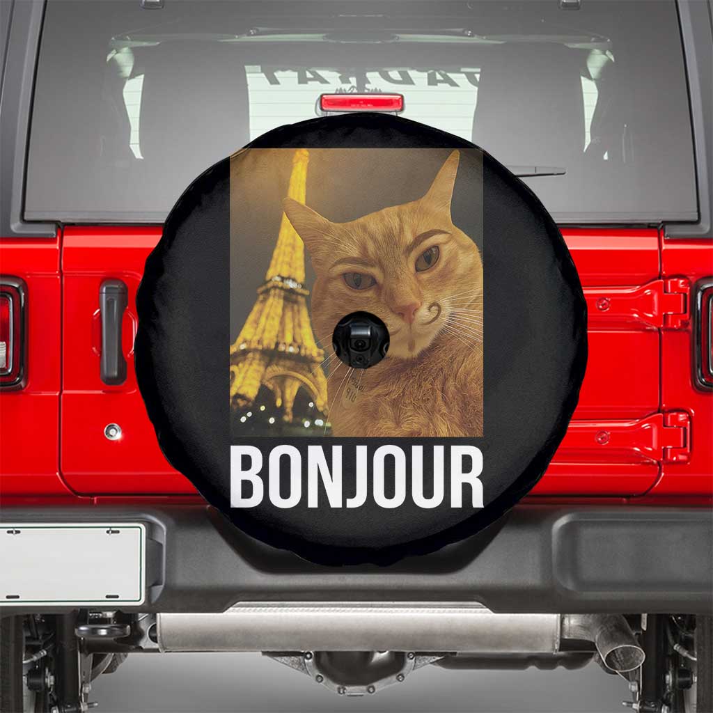 Funny Cat Bonjour Spare Tire Cover Paris France Eiffel Tower Orange Cat Meme - Wonder Print Shop