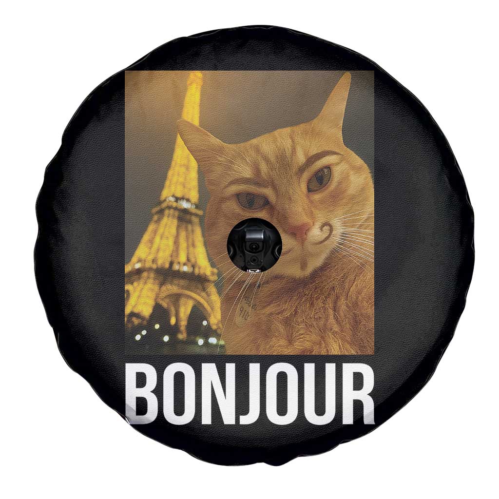 Funny Cat Bonjour Spare Tire Cover Paris France Eiffel Tower Orange Cat Meme - Wonder Print Shop