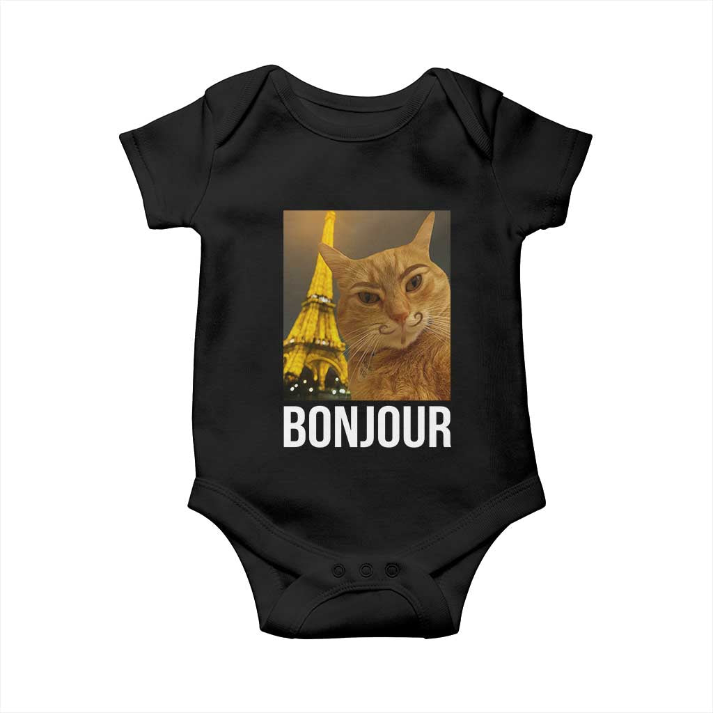 Funny Cat Bonjour Baby Onesie Paris France Eiffel Tower Orange Cat Meme - Wonder Print Shop