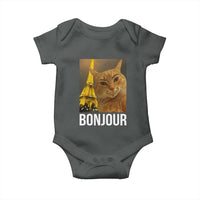 Funny Cat Bonjour Baby Onesie Paris France Eiffel Tower Orange Cat Meme - Wonder Print Shop