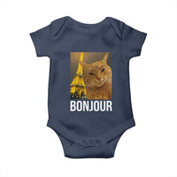 Funny Cat Bonjour Baby Onesie Paris France Eiffel Tower Orange Cat Meme - Wonder Print Shop