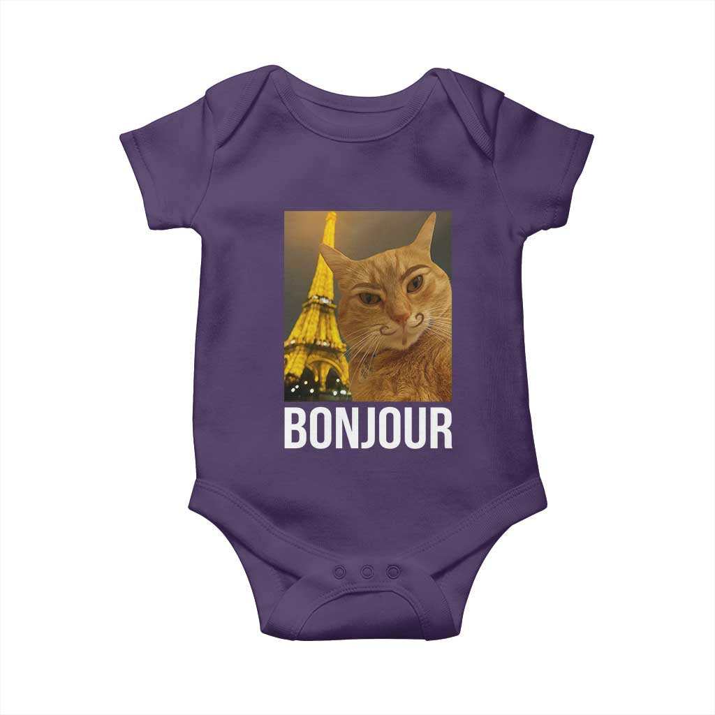 Funny Cat Bonjour Baby Onesie Paris France Eiffel Tower Orange Cat Meme - Wonder Print Shop